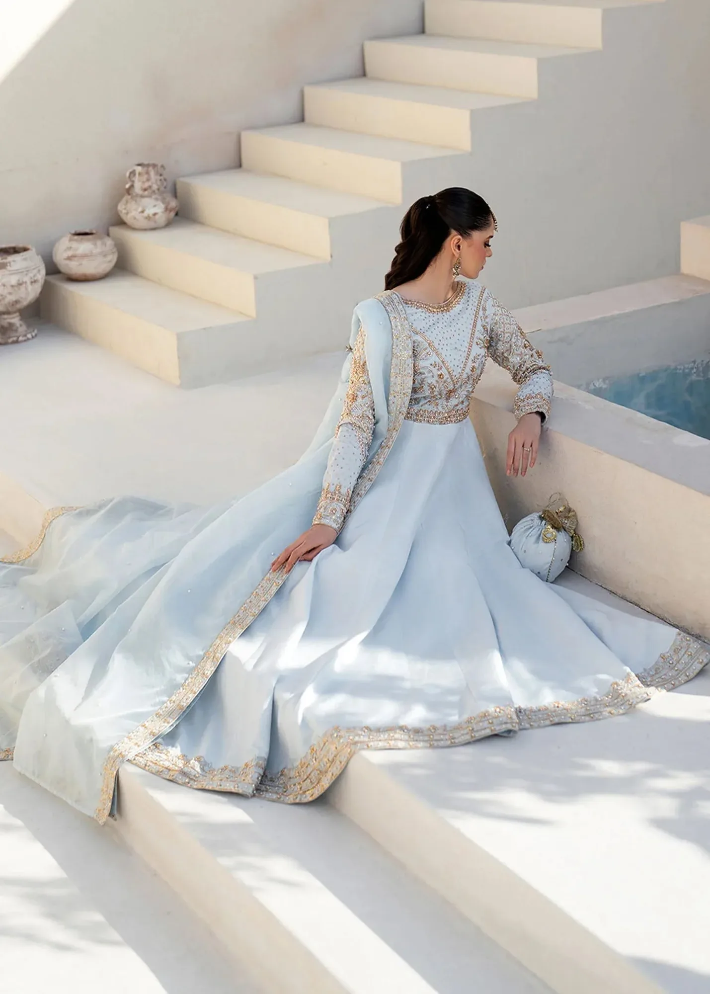 Dastoor Maahi Luxury Pret 25 Blue Organza – view 7 – Poshaq