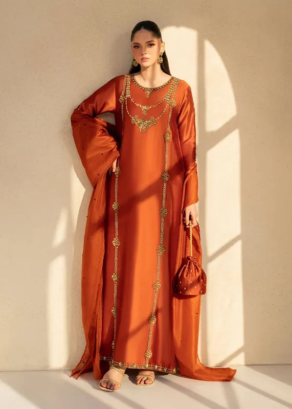 Dastoor Maahi Luxury Pret 25 Rust Organza – view 1 – Poshaq