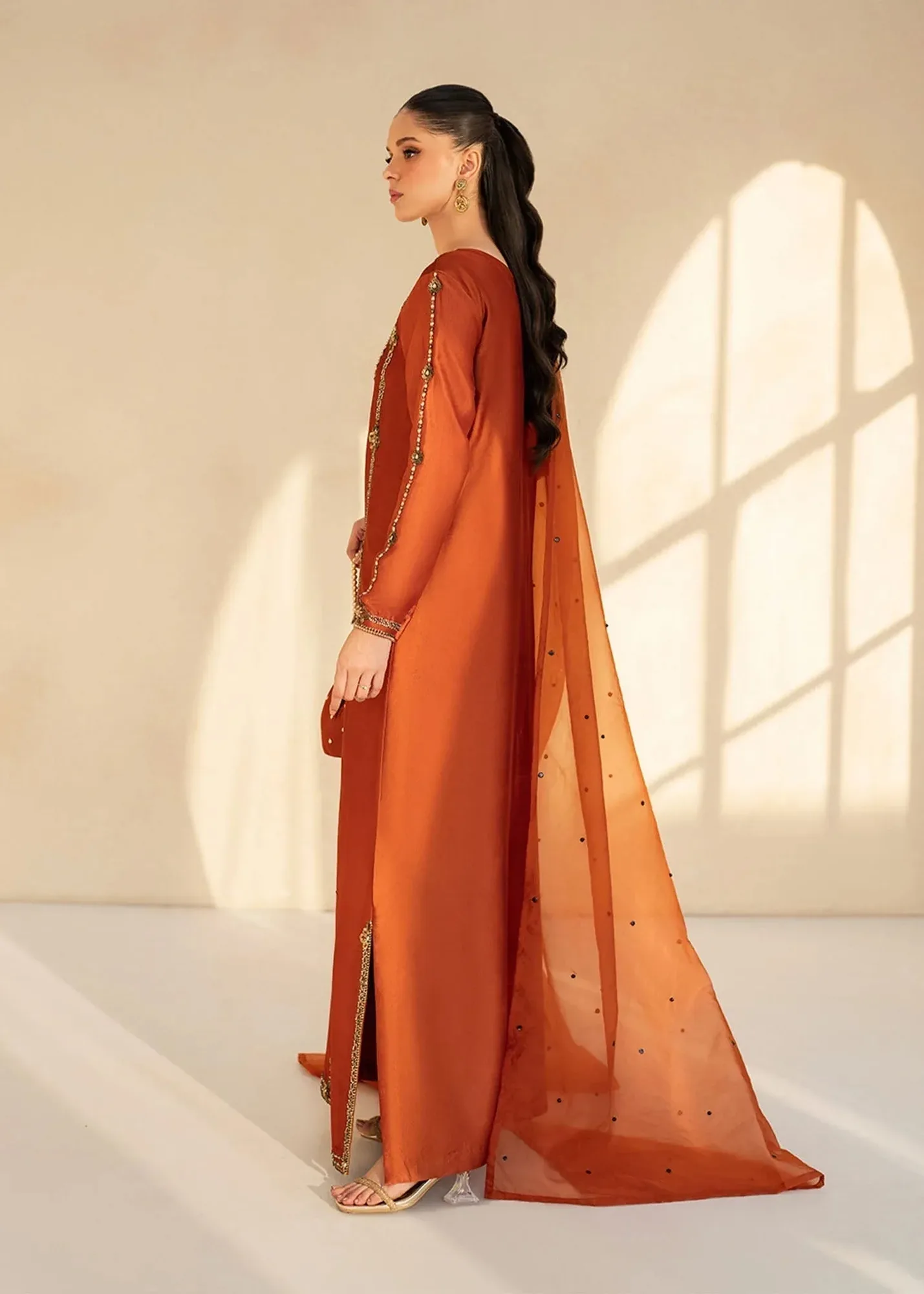 Dastoor Maahi Luxury Pret 25 Rust Organza – view 2 – Poshaq