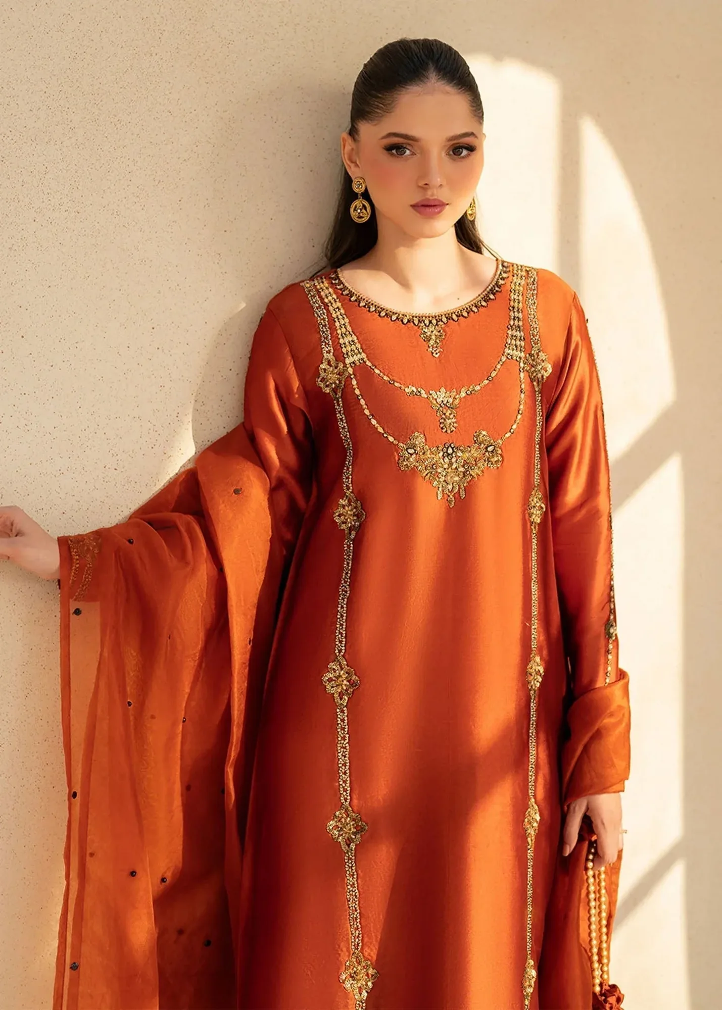 Dastoor Maahi Luxury Pret 25 Rust Organza – view 4 – Poshaq