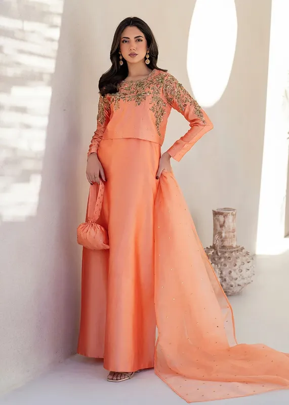 Dastoor Maahi Luxury Pret 25 Peach Organza – view 1 – Poshaq