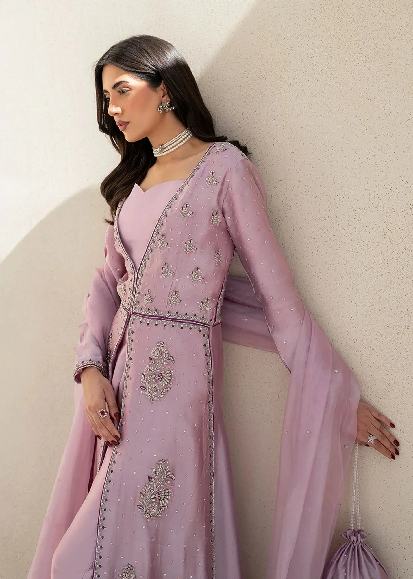 Dastoor Maahi Luxury Pret 25 Lilac Organza – view 3 – Poshaq