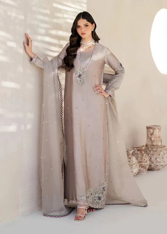 Dastoor Maahi Luxury Pret 25 Grey Organza – view 1 – Poshaq