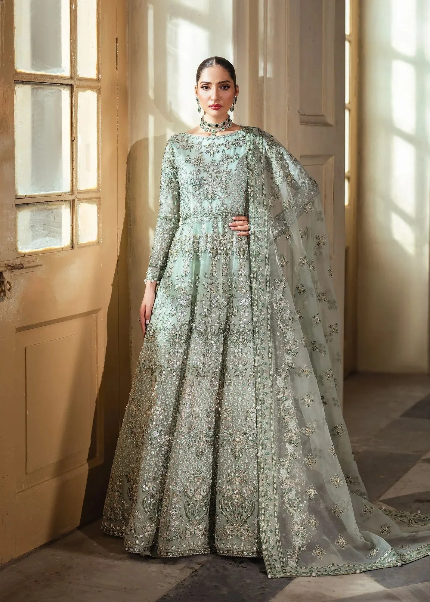 Dastoor Shehnai Bridals Collection 24 Silver Organza – view 1 – Poshaq
