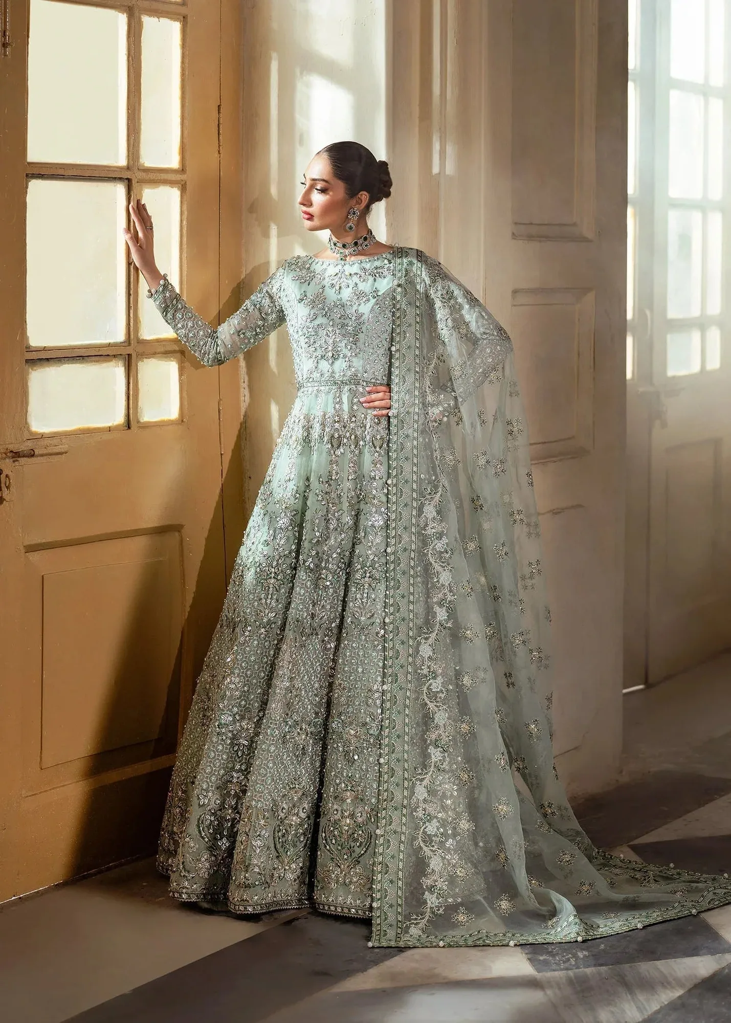 Dastoor Shehnai Bridals Collection 24 Silver Organza – view 10 – Poshaq