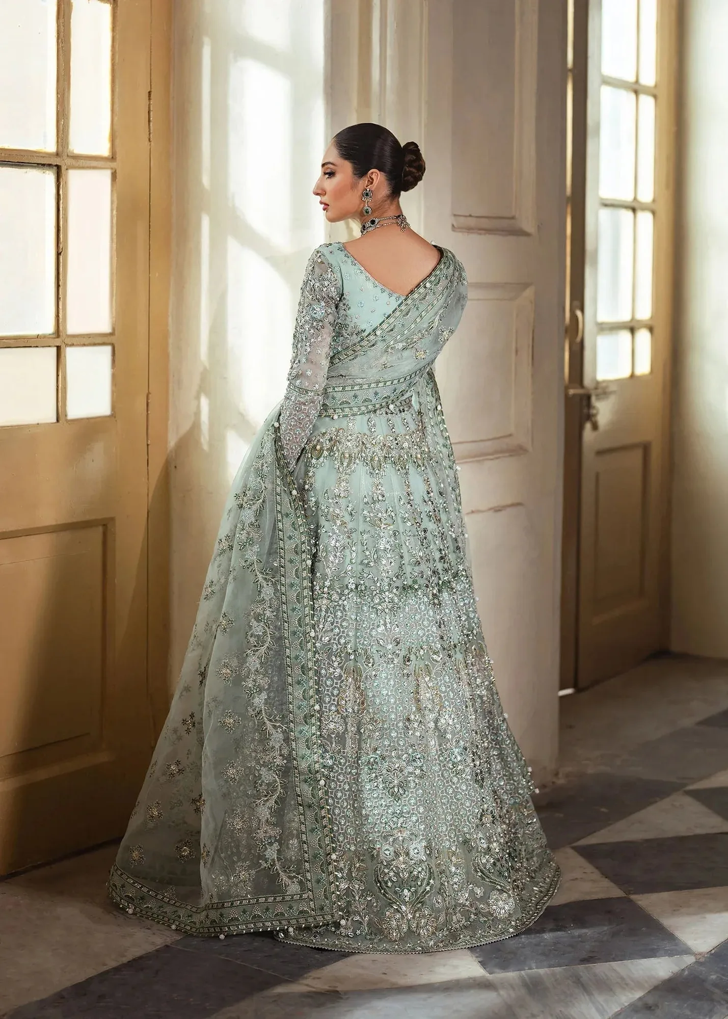 Dastoor Shehnai Bridals Collection 24 Silver Organza – view 2 – Poshaq