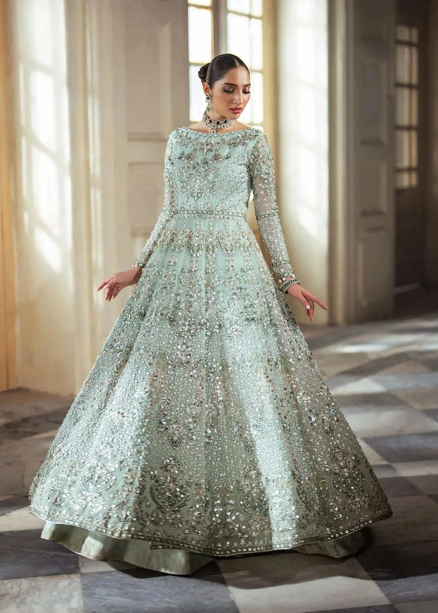 Dastoor Shehnai Bridals Collection 24 Silver Organza – view 9 – Poshaq