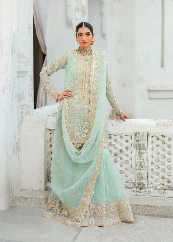 Dastoor Shehnai Bridals Collection 24 Blue Organza – view 1 – Poshaq