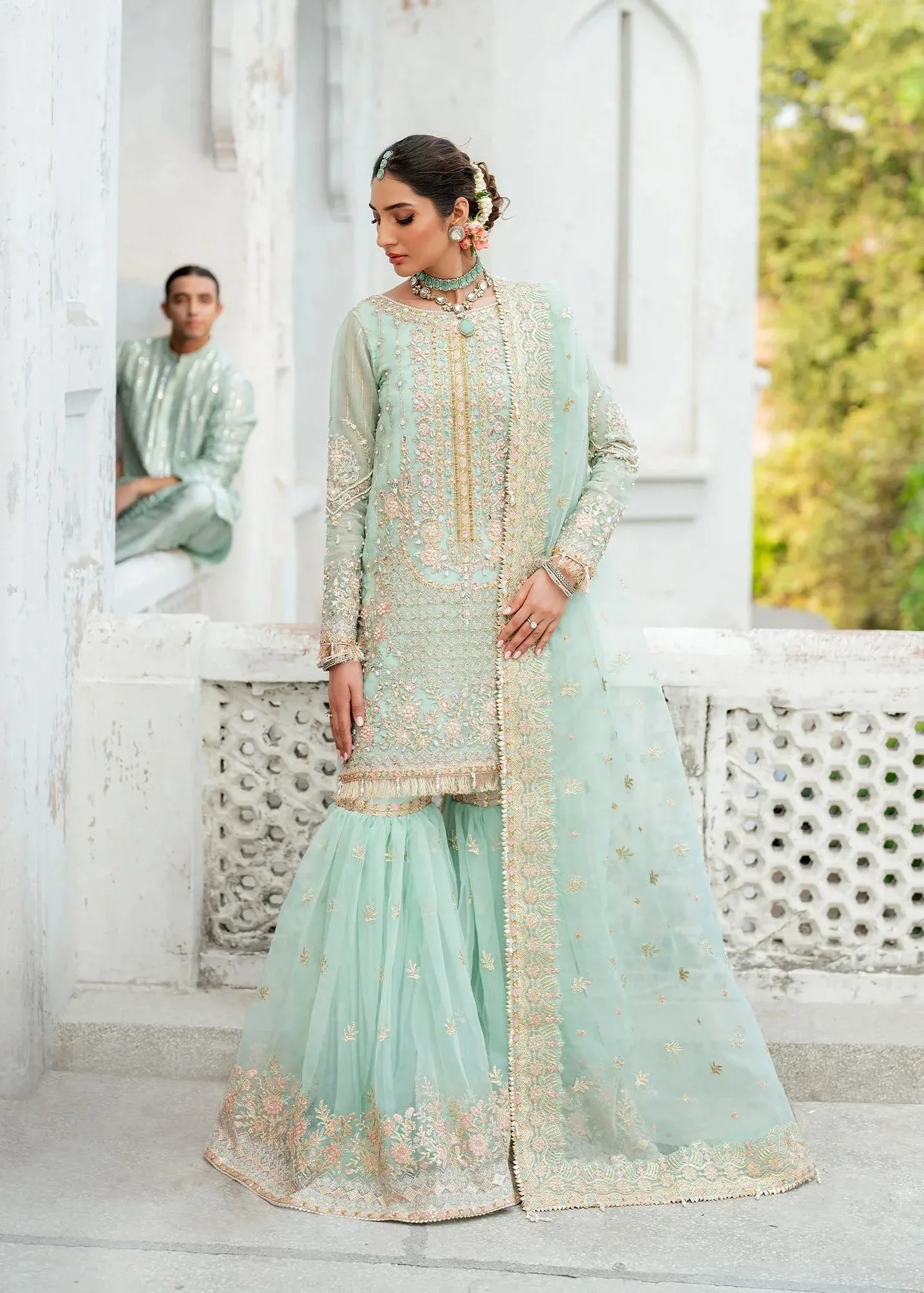 Dastoor Shehnai Bridals Collection 24 Blue Organza – view 10 – Poshaq
