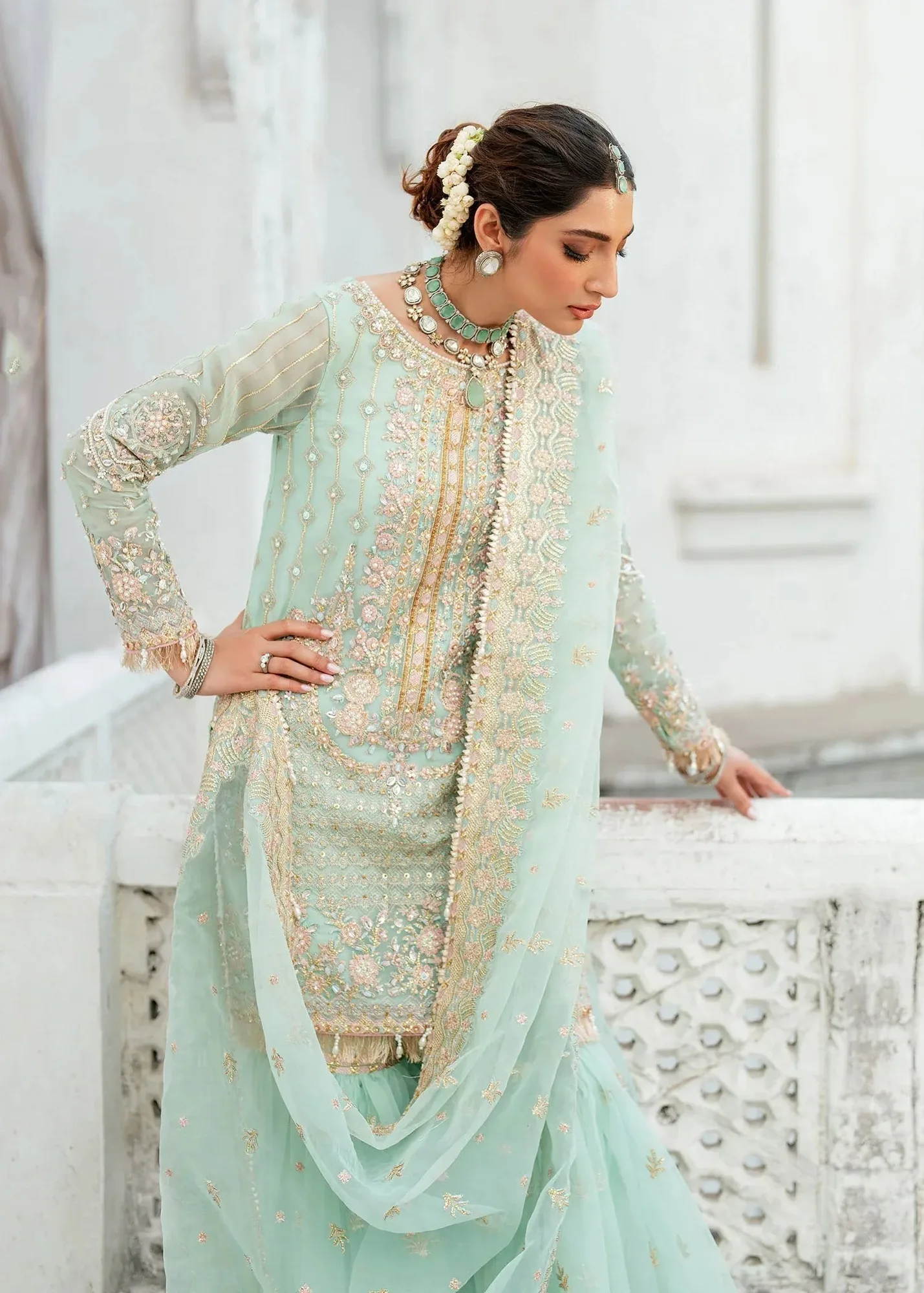 Dastoor Shehnai Bridals Collection 24 Blue Organza – view 11 – Poshaq