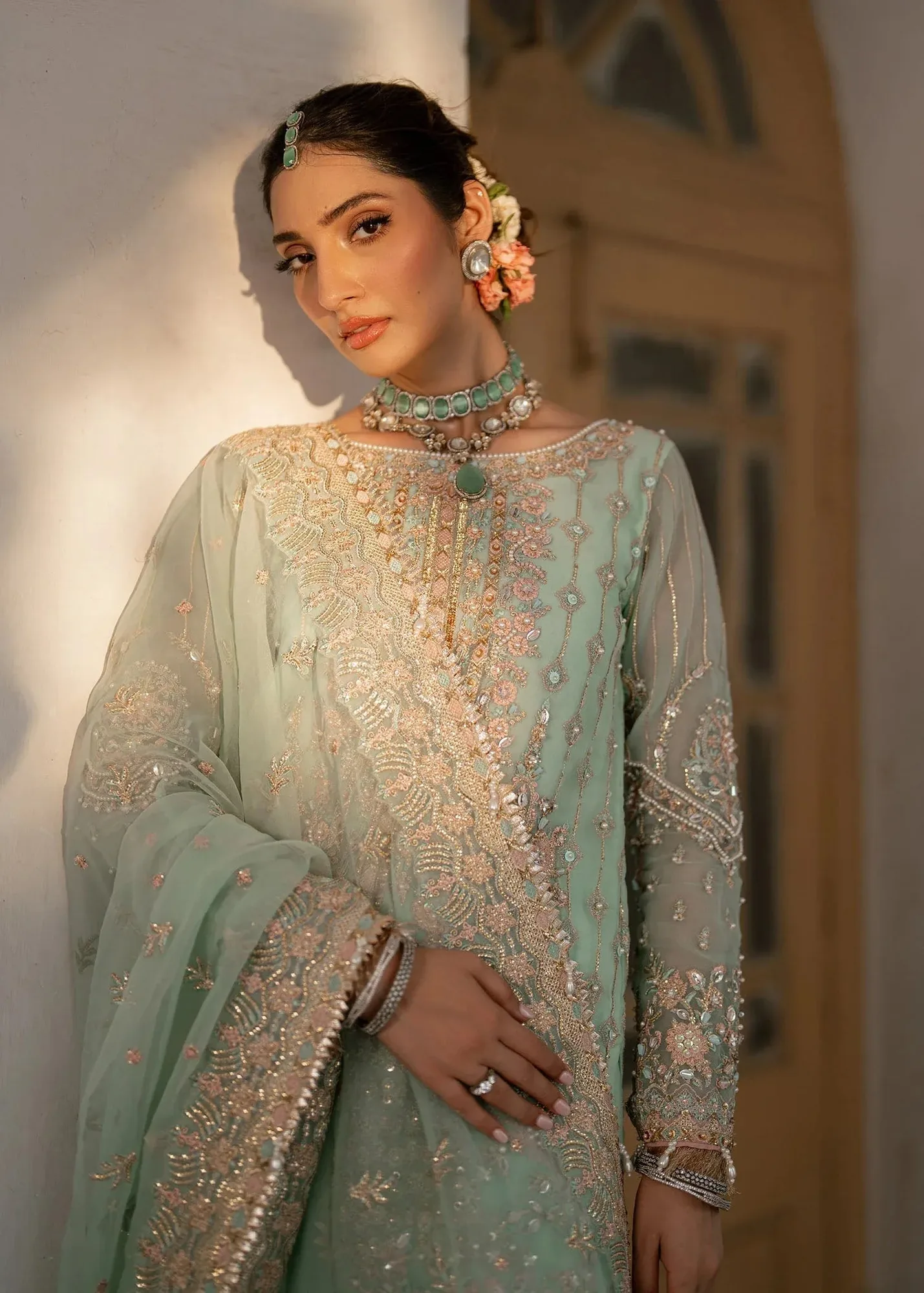 Dastoor Shehnai Bridals Collection 24 Blue Organza – view 5 – Poshaq
