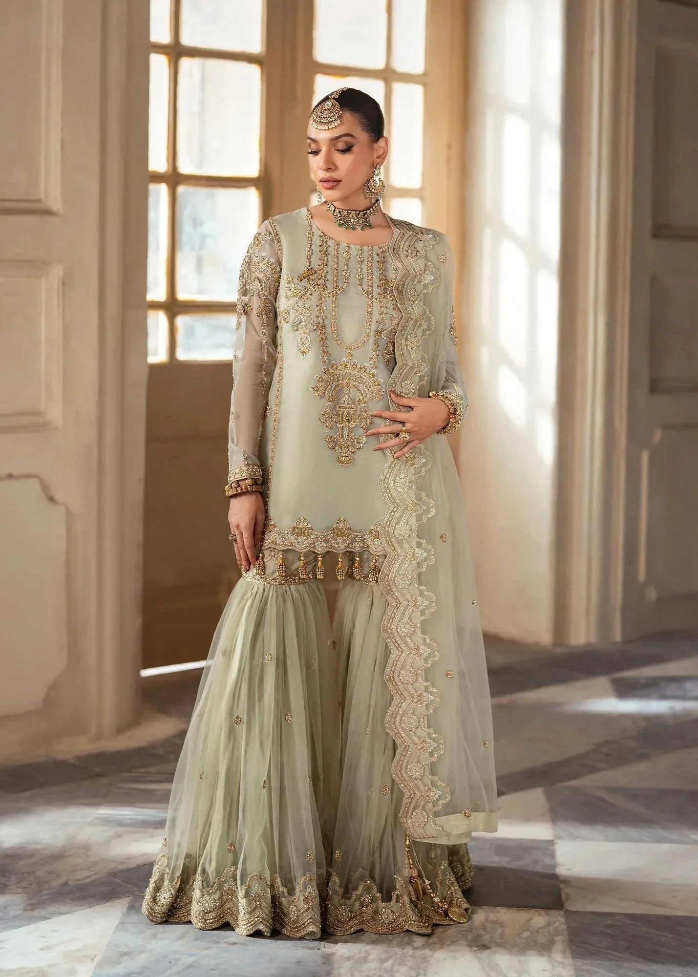 Dastoor Shehnai Bridals Collection 24 Beige Organza – view 1 – Poshaq