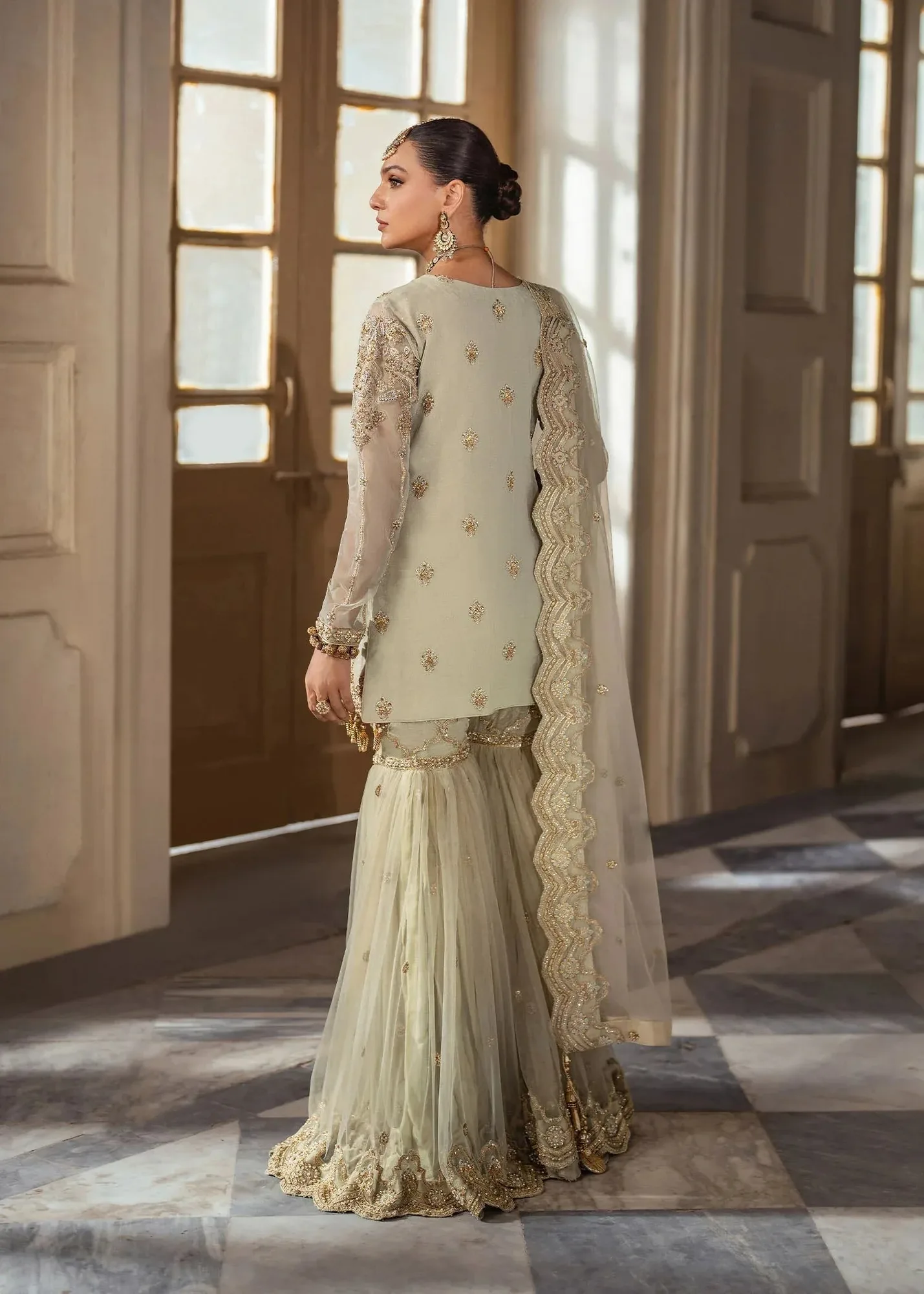 Dastoor Shehnai Bridals Collection 24 Beige Organza – view 2 – Poshaq