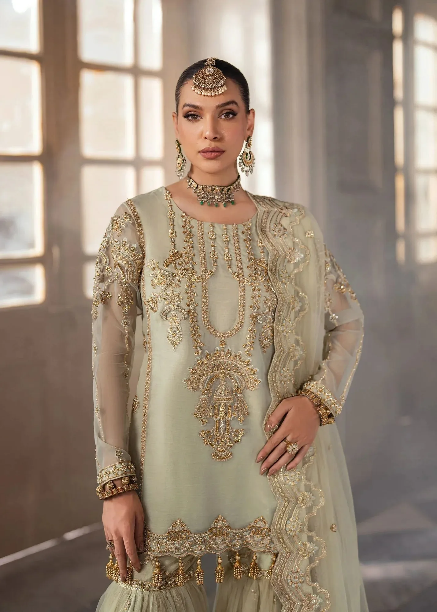 Dastoor Shehnai Bridals Collection 24 Beige Organza – view 3 – Poshaq