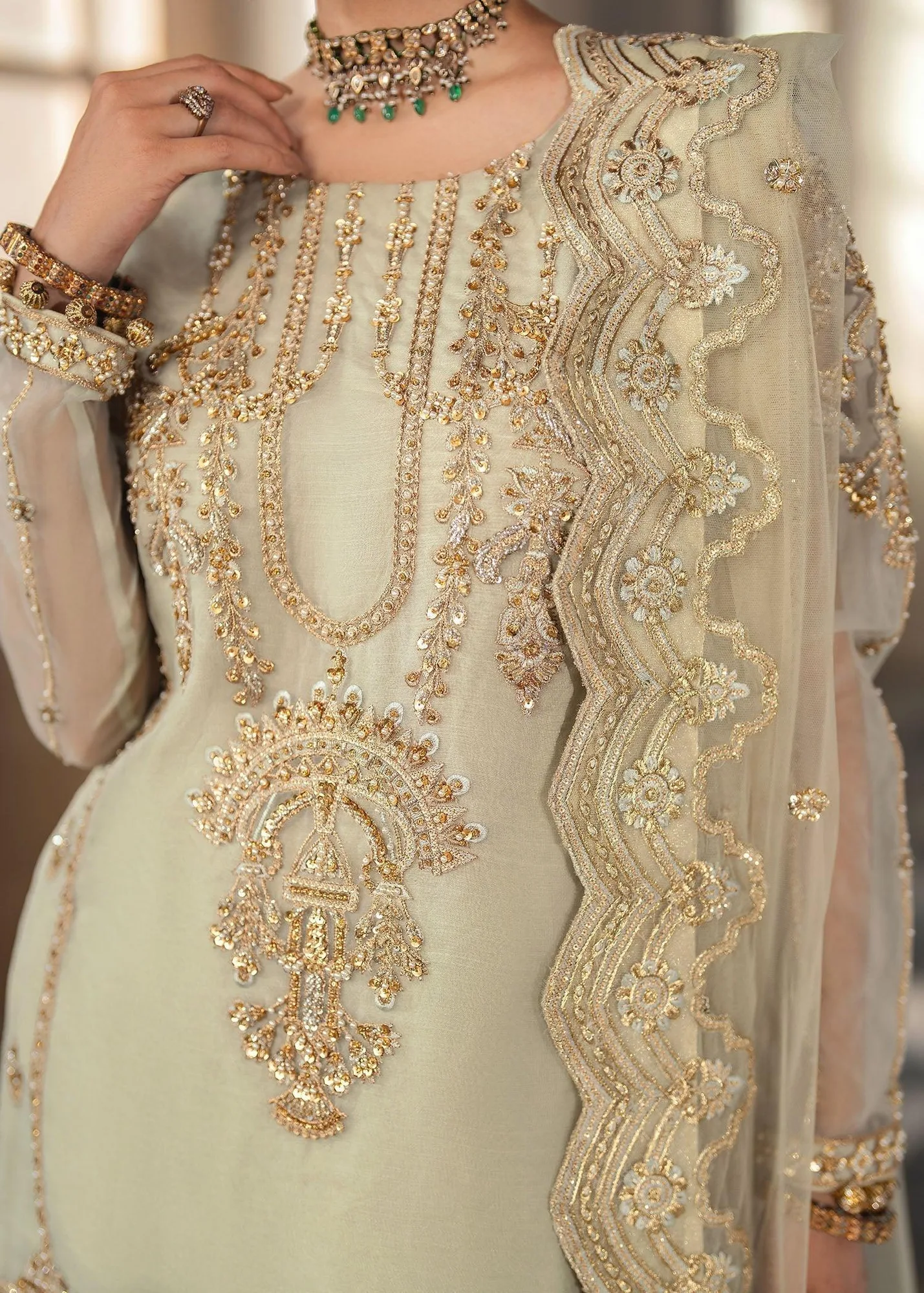 Dastoor Shehnai Bridals Collection 24 Beige Organza – view 4 – Poshaq