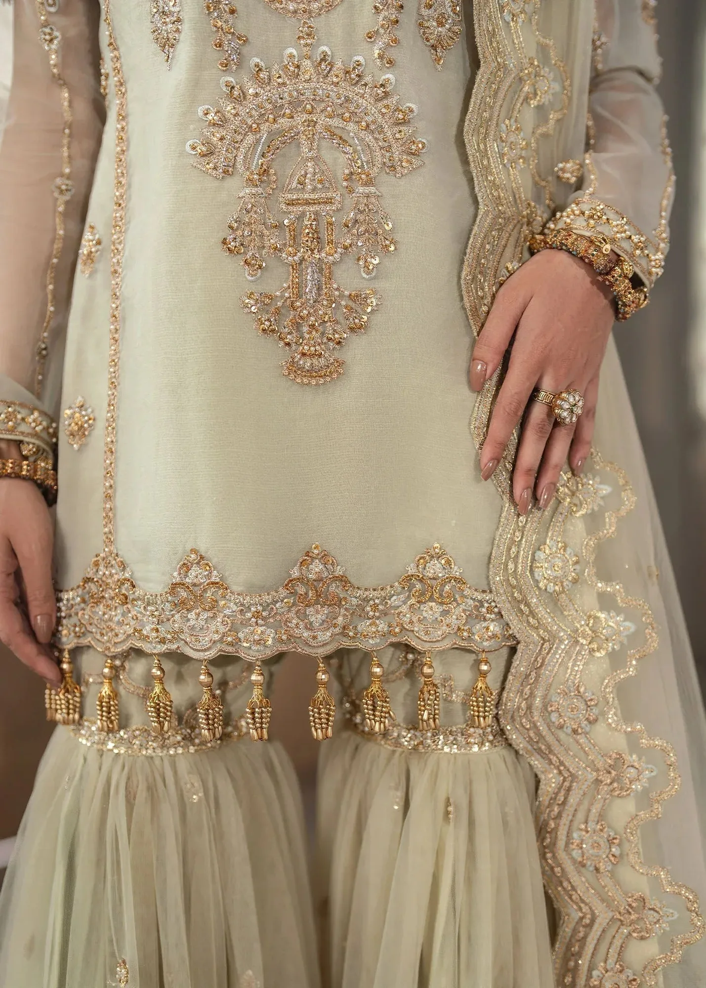 Dastoor Shehnai Bridals Collection 24 Beige Organza – view 6 – Poshaq