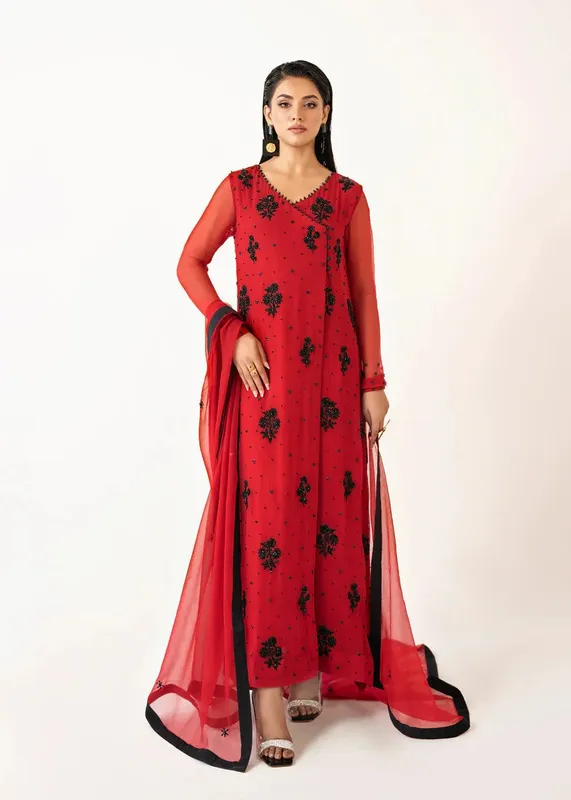 Dastoor Euphoria Luxury Pret 24 Red Raw Silk – view 1 – Poshaq