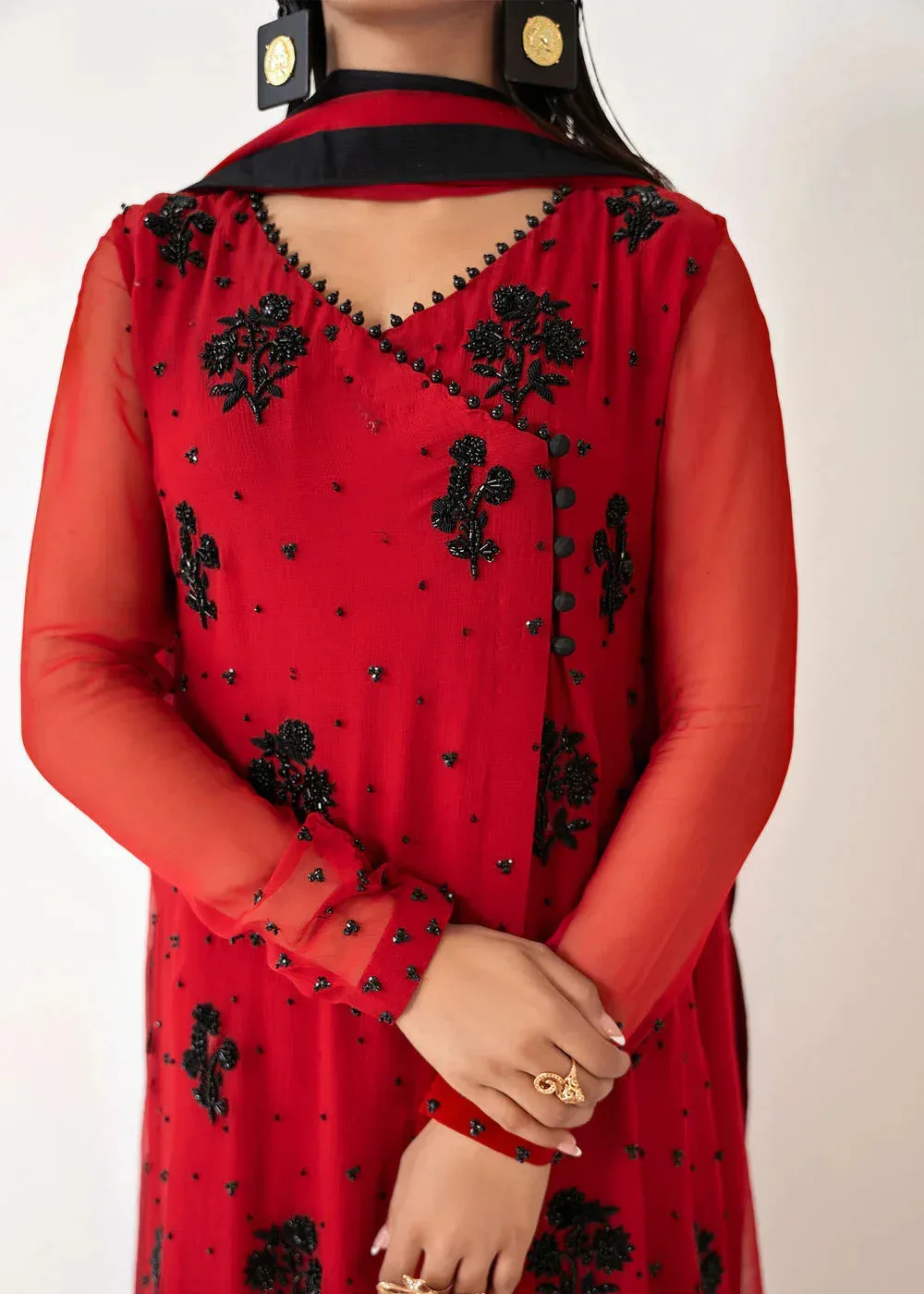 Dastoor Euphoria Luxury Pret 24 Red Raw Silk – view 3 – Poshaq