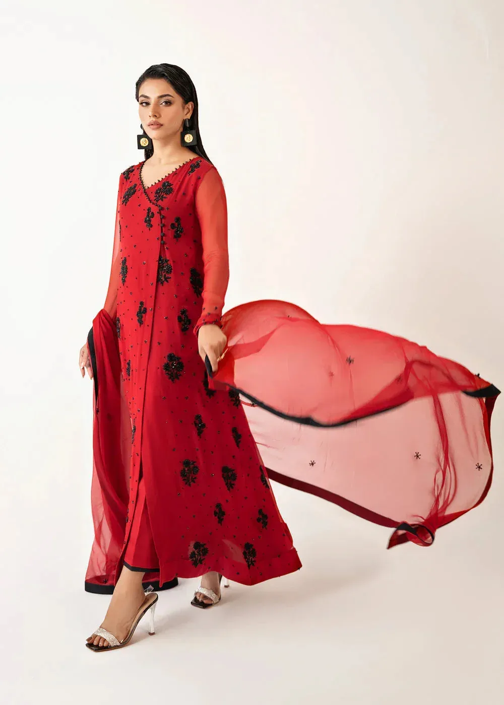 Dastoor Euphoria Luxury Pret 24 Red Raw Silk – view 5 – Poshaq