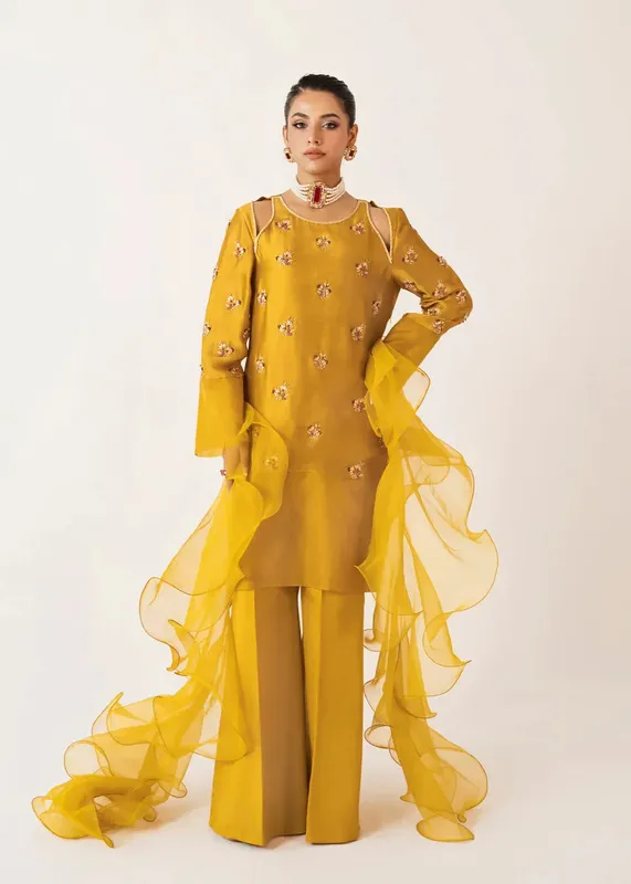 Dastoor Euphoria Luxury Pret 24 Gold Raw Silk – view 1 – Poshaq