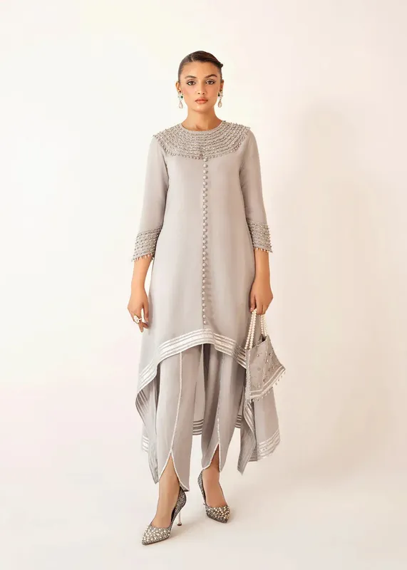 Dastoor Euphoria Luxury Pret 24 Silver Georgette – view 1 – Poshaq