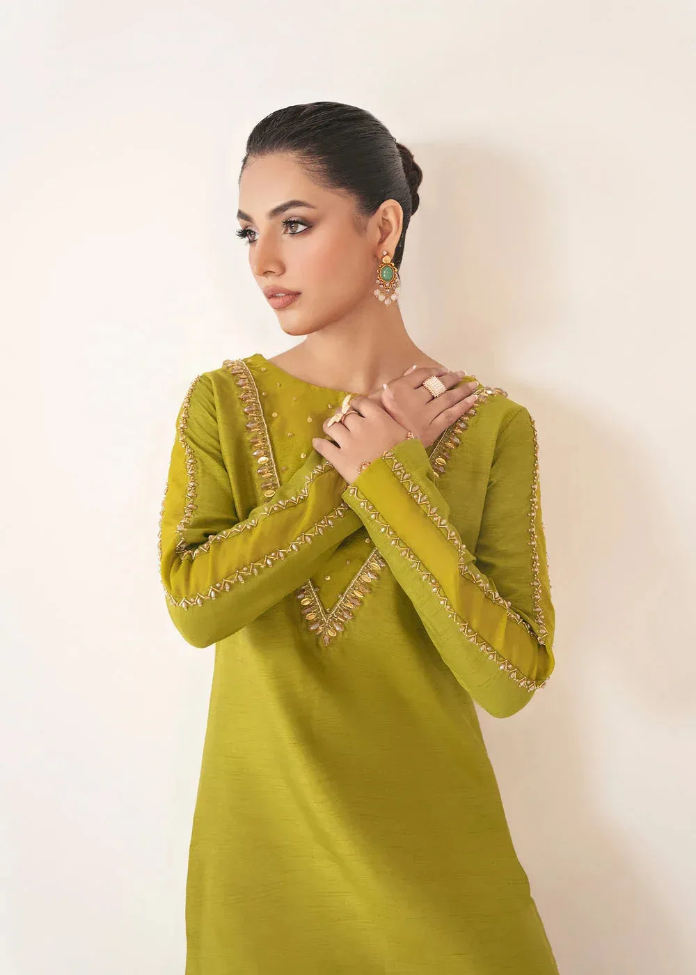 Dastoor Euphoria Luxury Pret 24 Green Raw Silk – view 3 – Poshaq
