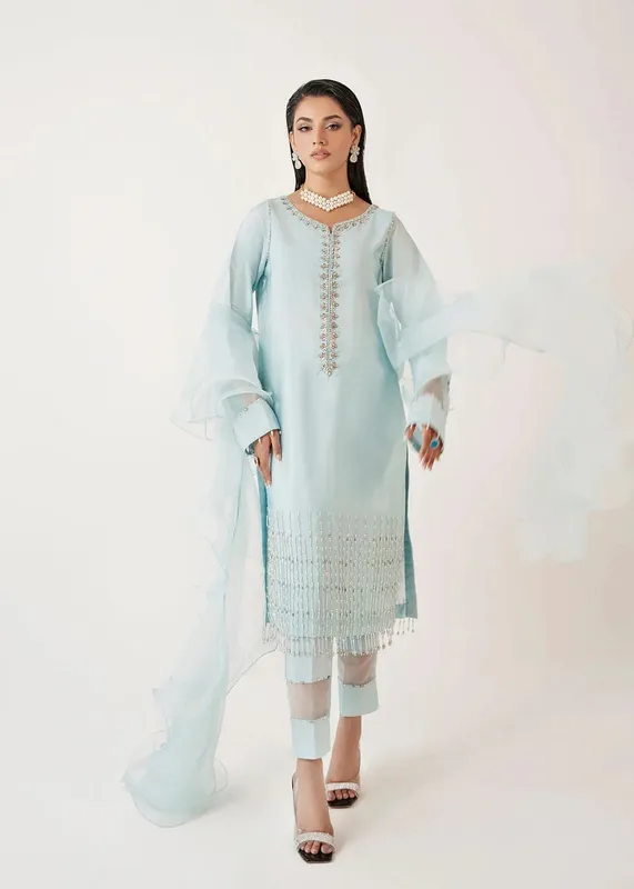 Dastoor Euphoria Luxury Pret 24 Blue Raw Silk – view 1 – Poshaq