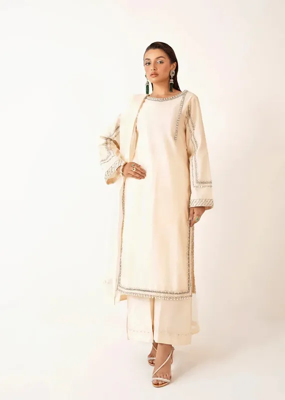 Dastoor Euphoria Luxury Pret 24 Ivory Raw Silk – view 1 – Poshaq