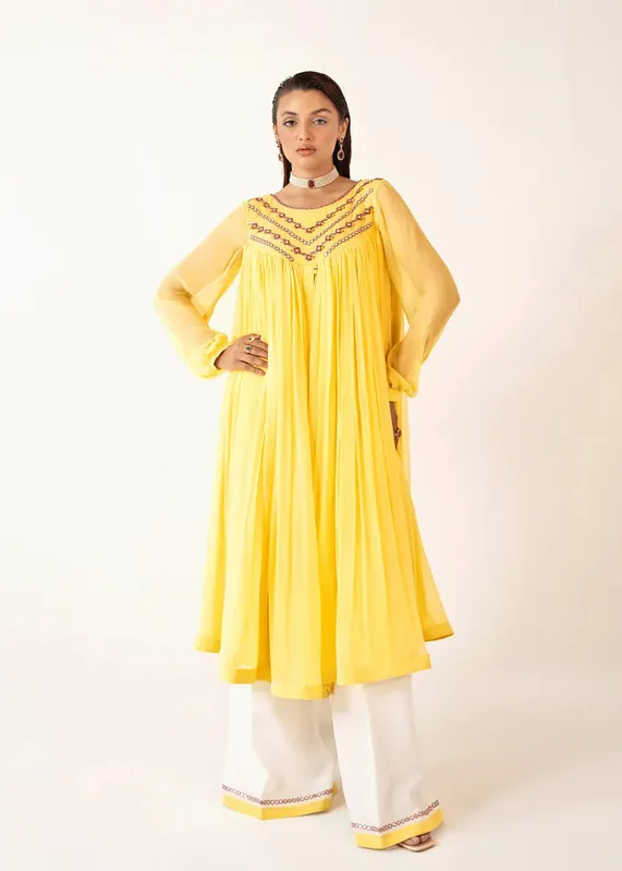 Dastoor Euphoria Luxury Pret 24 Yellow Raw Silk – view 1 – Poshaq