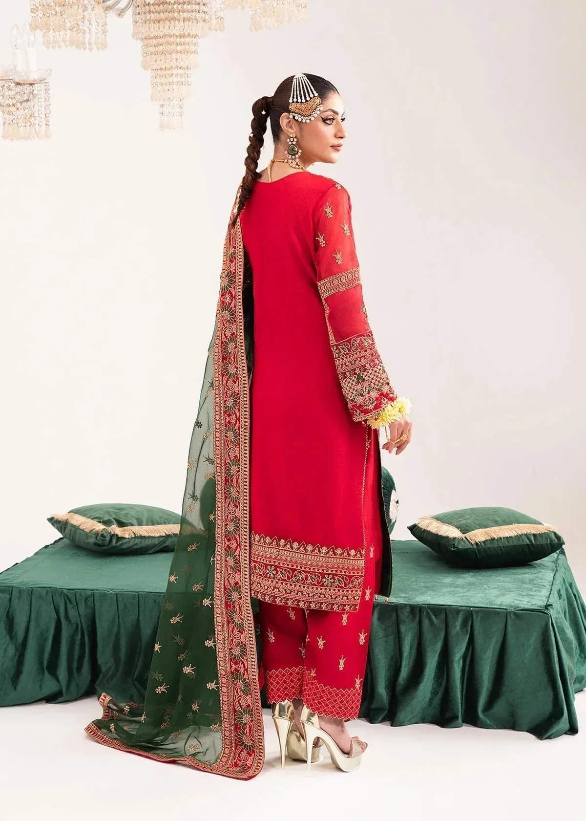 Dastoor Sajni Luxury Eid Collection 24 Red Raw Silk – view 1 – Poshaq