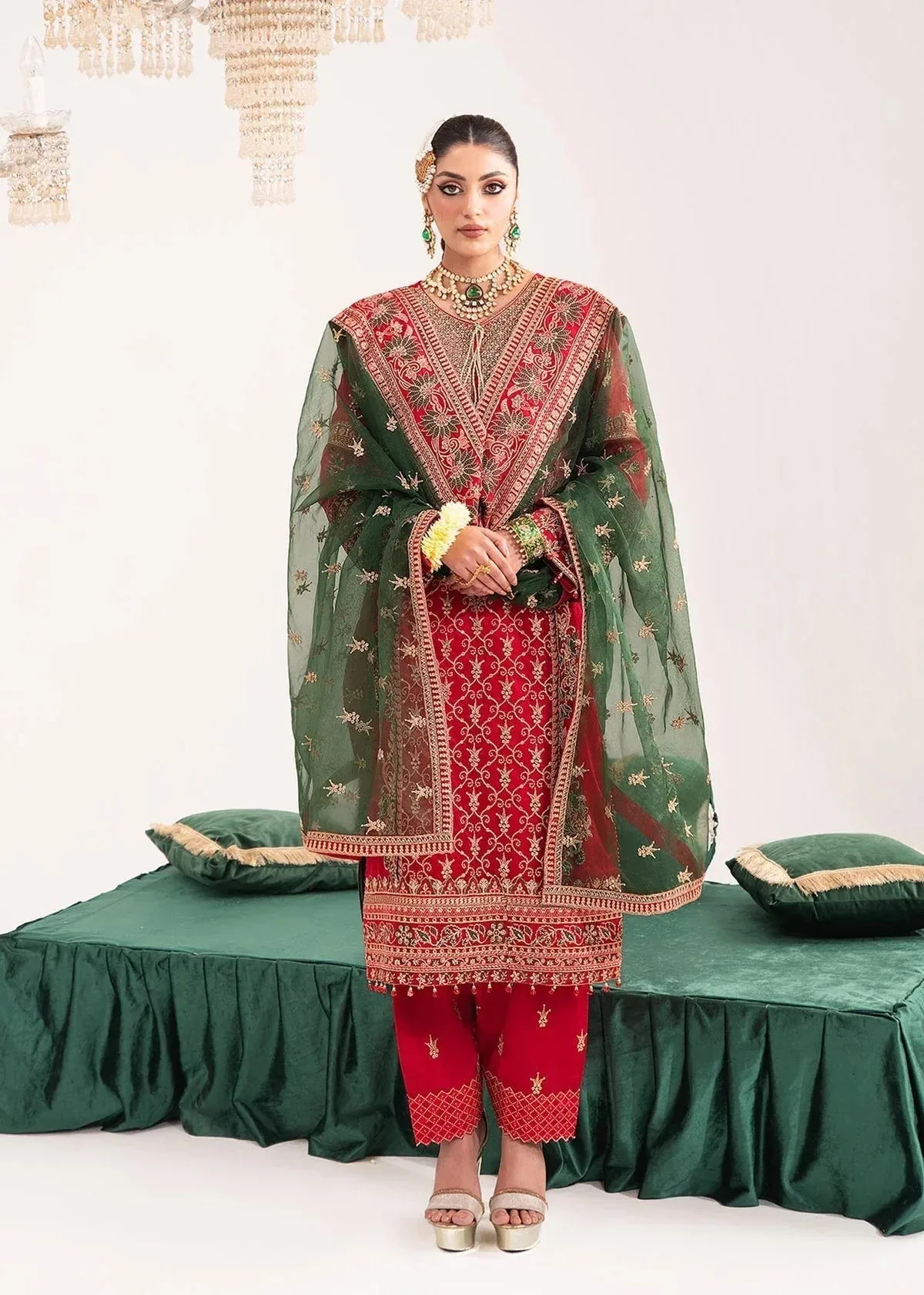 Dastoor Sajni Luxury Eid Collection 24 Red Raw Silk – view 3 – Poshaq