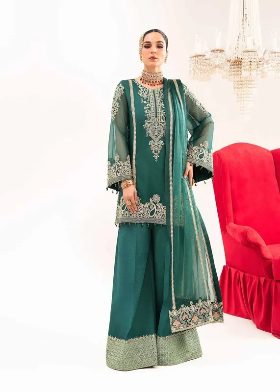 Dastoor Sajni Luxury Eid Collection 24 Green Raw Silk – view 1 – Poshaq