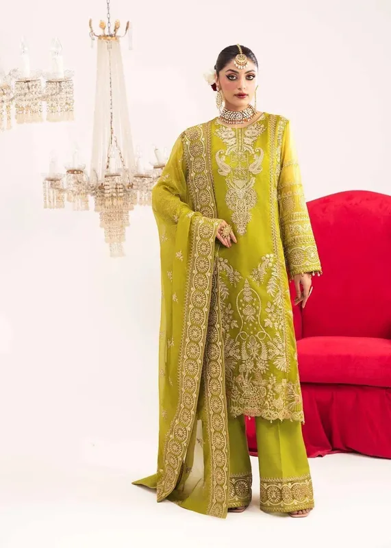 Dastoor Sajni Luxury Eid Collection 24 Green Cotton Silk – view 1 – Poshaq