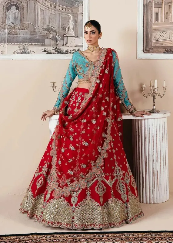 Dastoor Noor-E-Jahan Wedding Collection'24 Red Raw Silk – view 1 – Poshaq