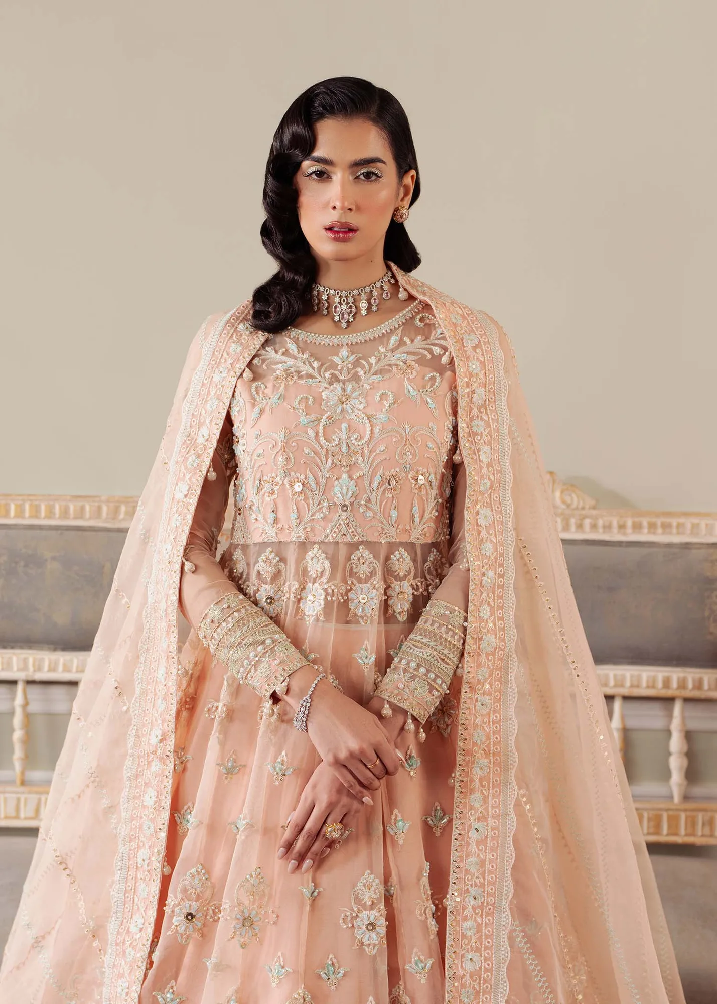 Dastoor Airah Festive 25 Peach Raw Silk – view 3 – Poshaq