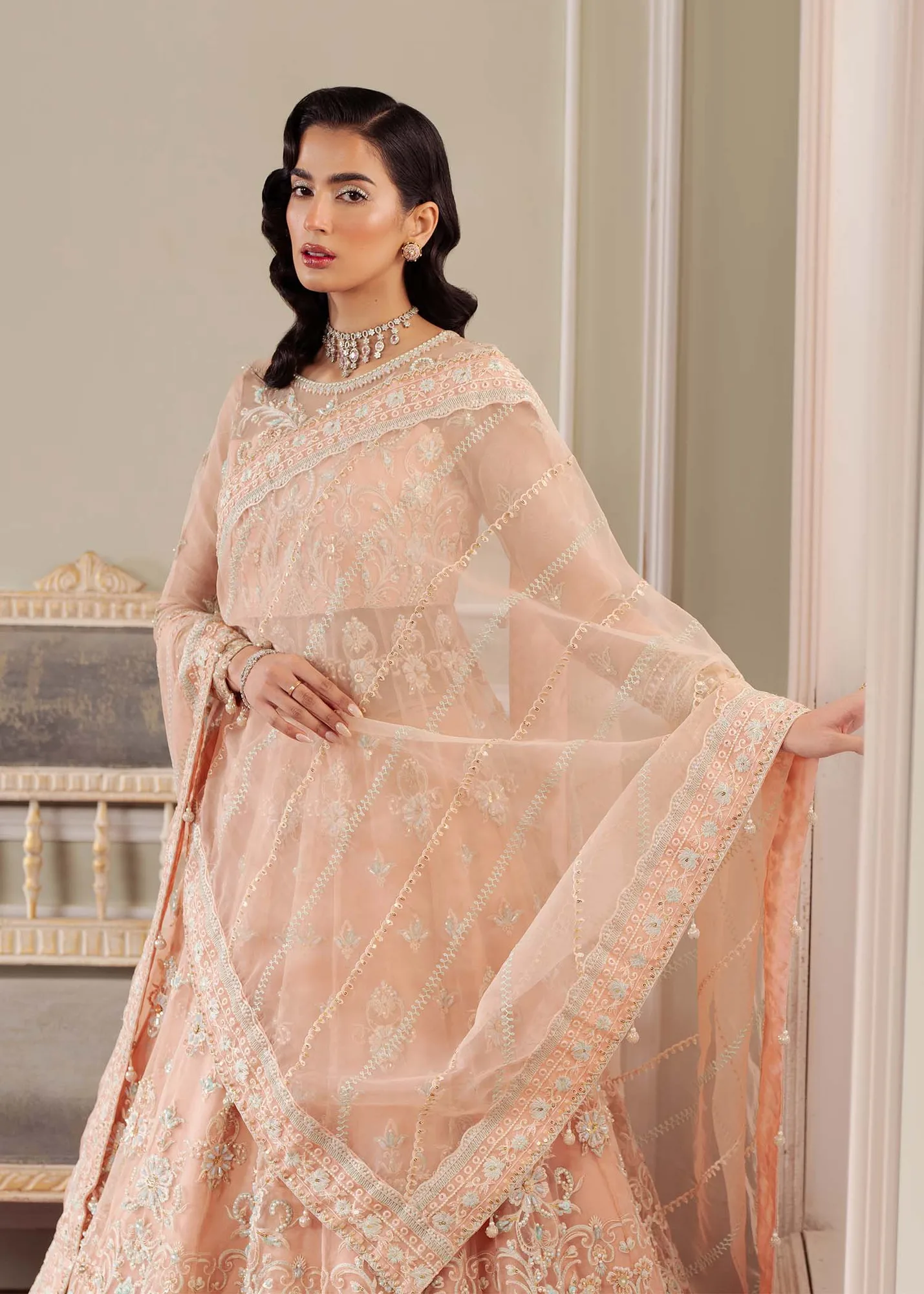 Dastoor Airah Festive 25 Peach Raw Silk – view 4 – Poshaq