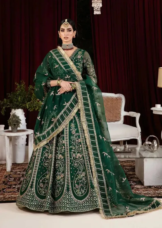 Dastoor Noor-E-Jahan Wedding Collection 24 Green Cotton Silk – view 1 – Poshaq