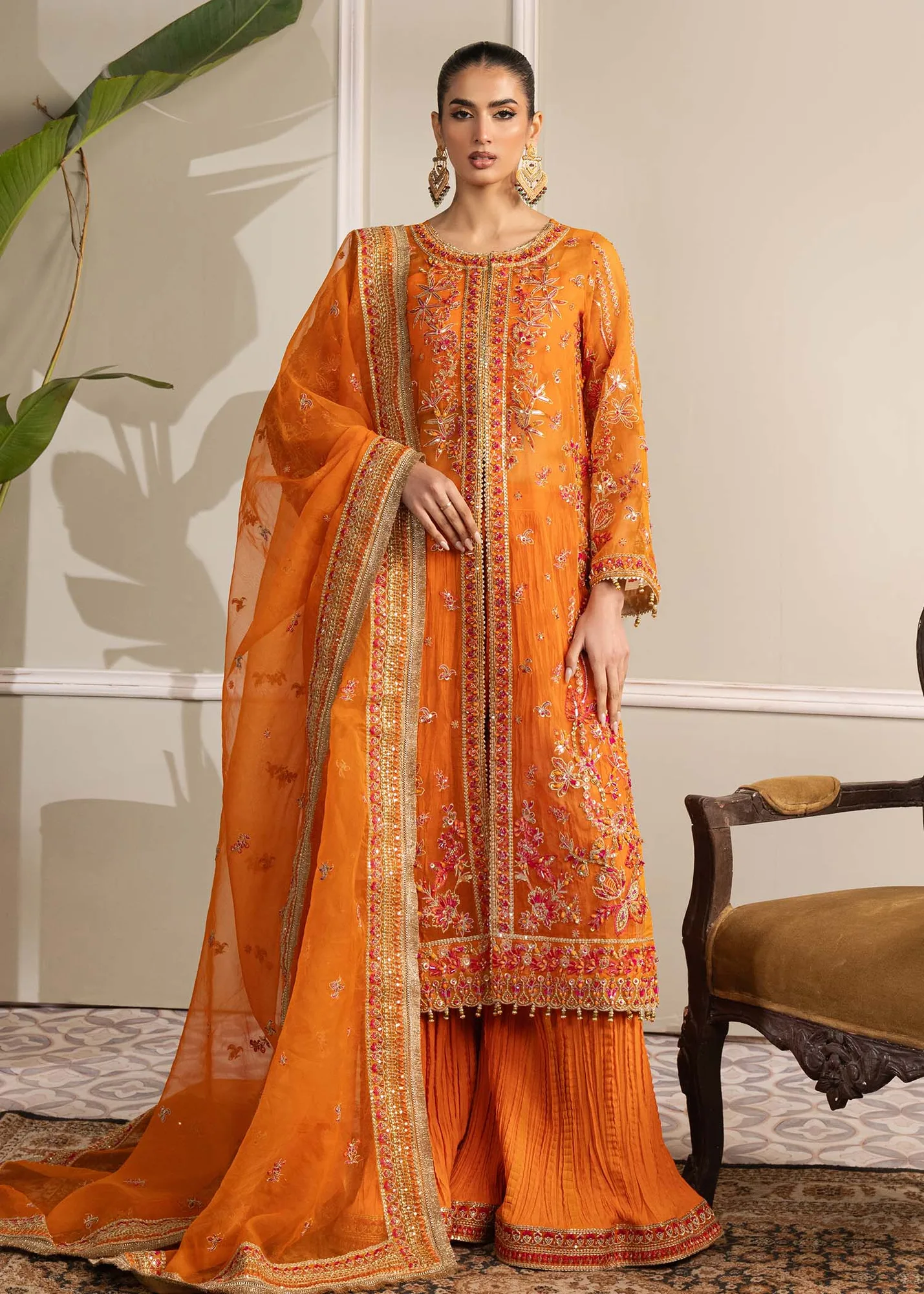 Dastoor Airah Festive 25 Orange Raw Silk – view 1 – Poshaq