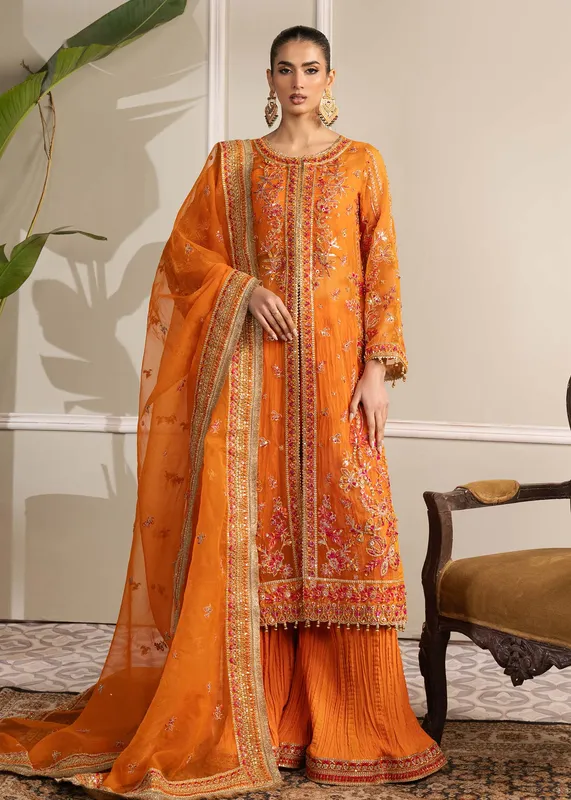 Dastoor Airah Festive 25 Orange Raw Silk – view 1 – Poshaq