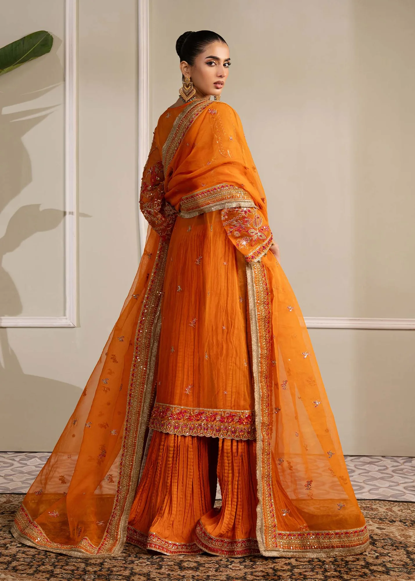 Dastoor Airah Festive 25 Orange Raw Silk – view 2 – Poshaq