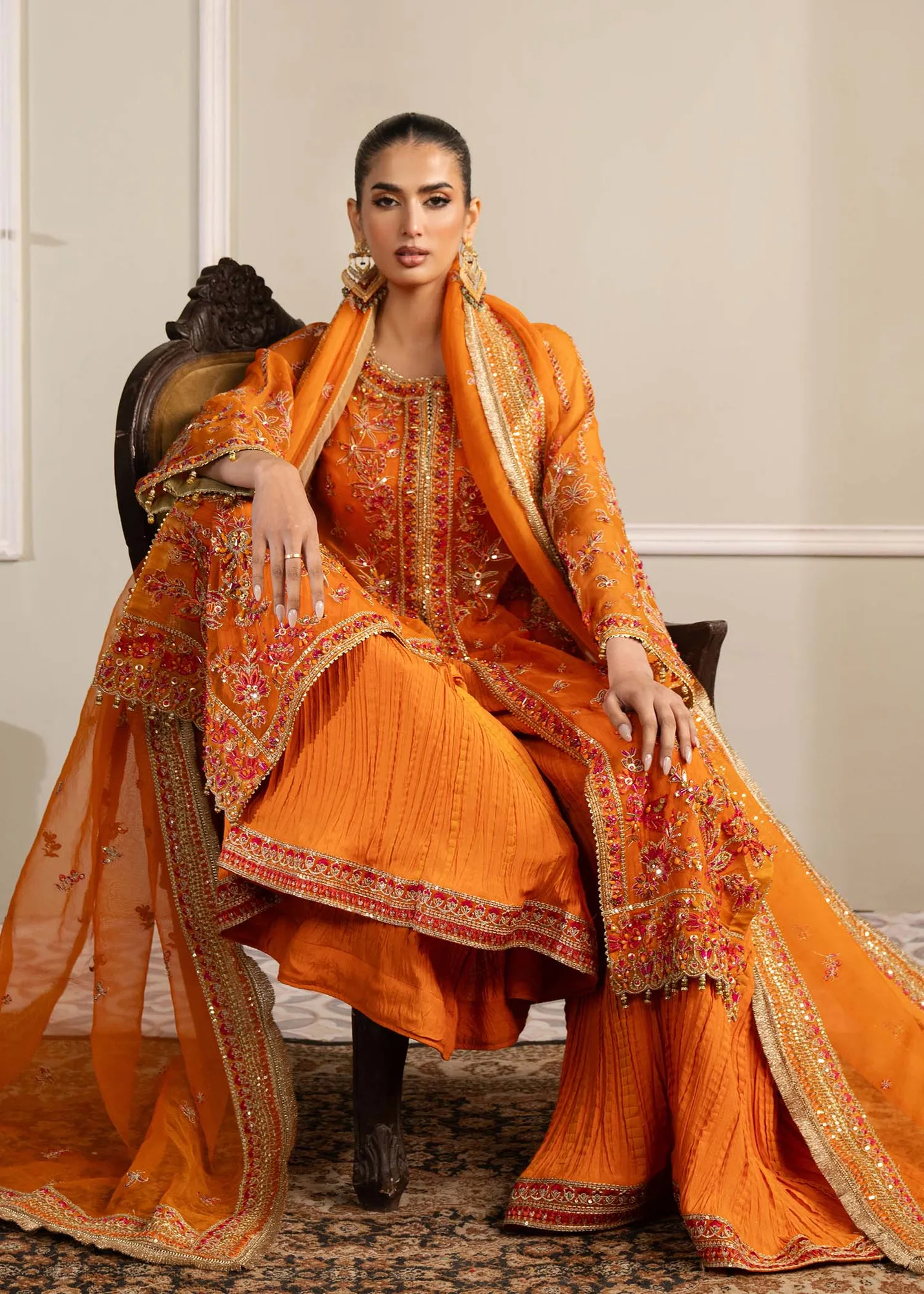 Dastoor Airah Festive 25 Orange Raw Silk – view 3 – Poshaq