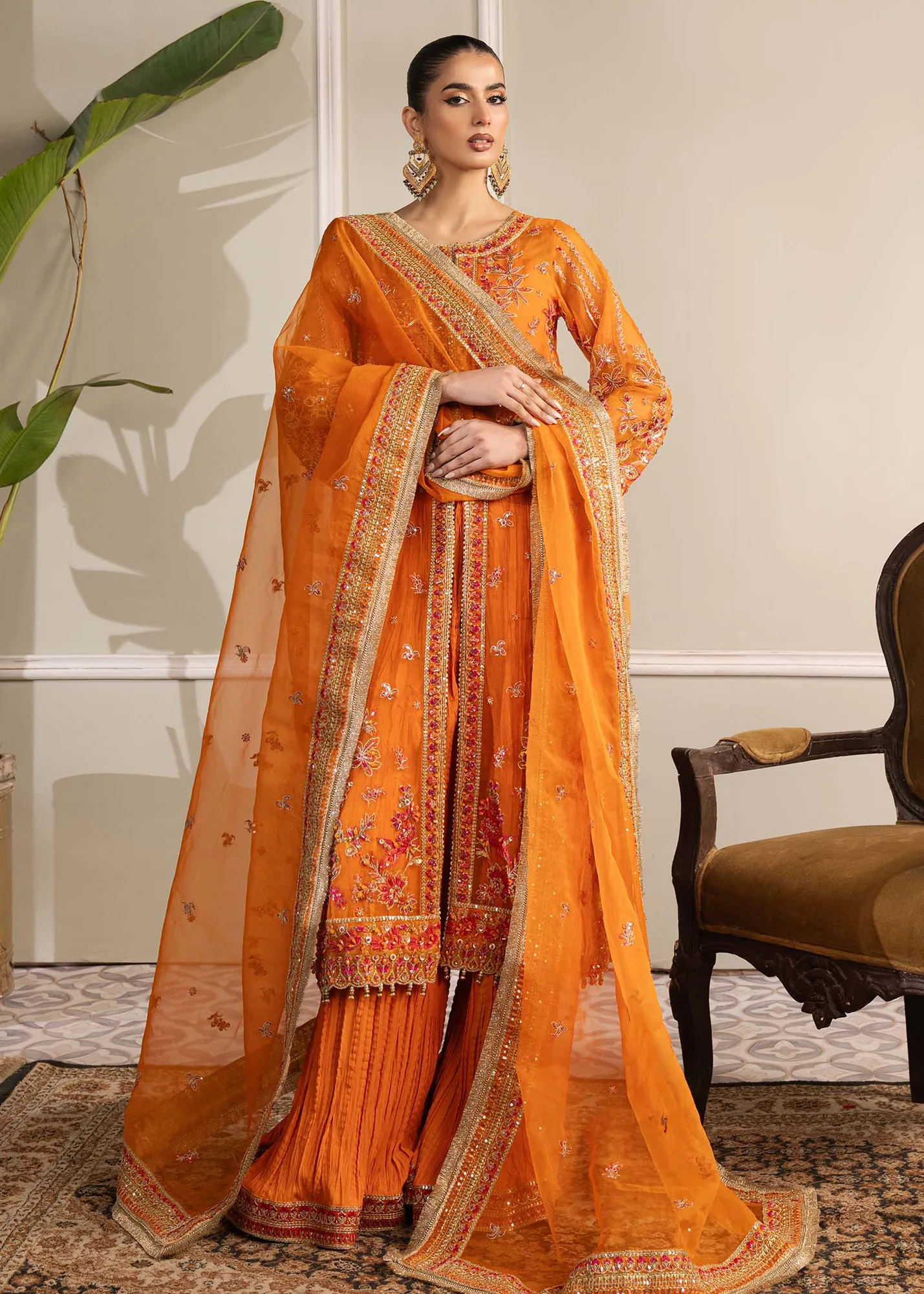 Dastoor Airah Festive 25 Orange Raw Silk – view 4 – Poshaq