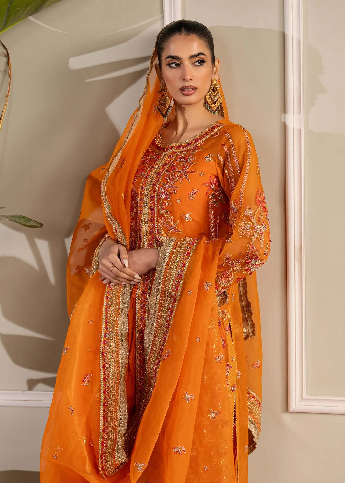 Dastoor Airah Festive 25 Orange Raw Silk – view 5 – Poshaq