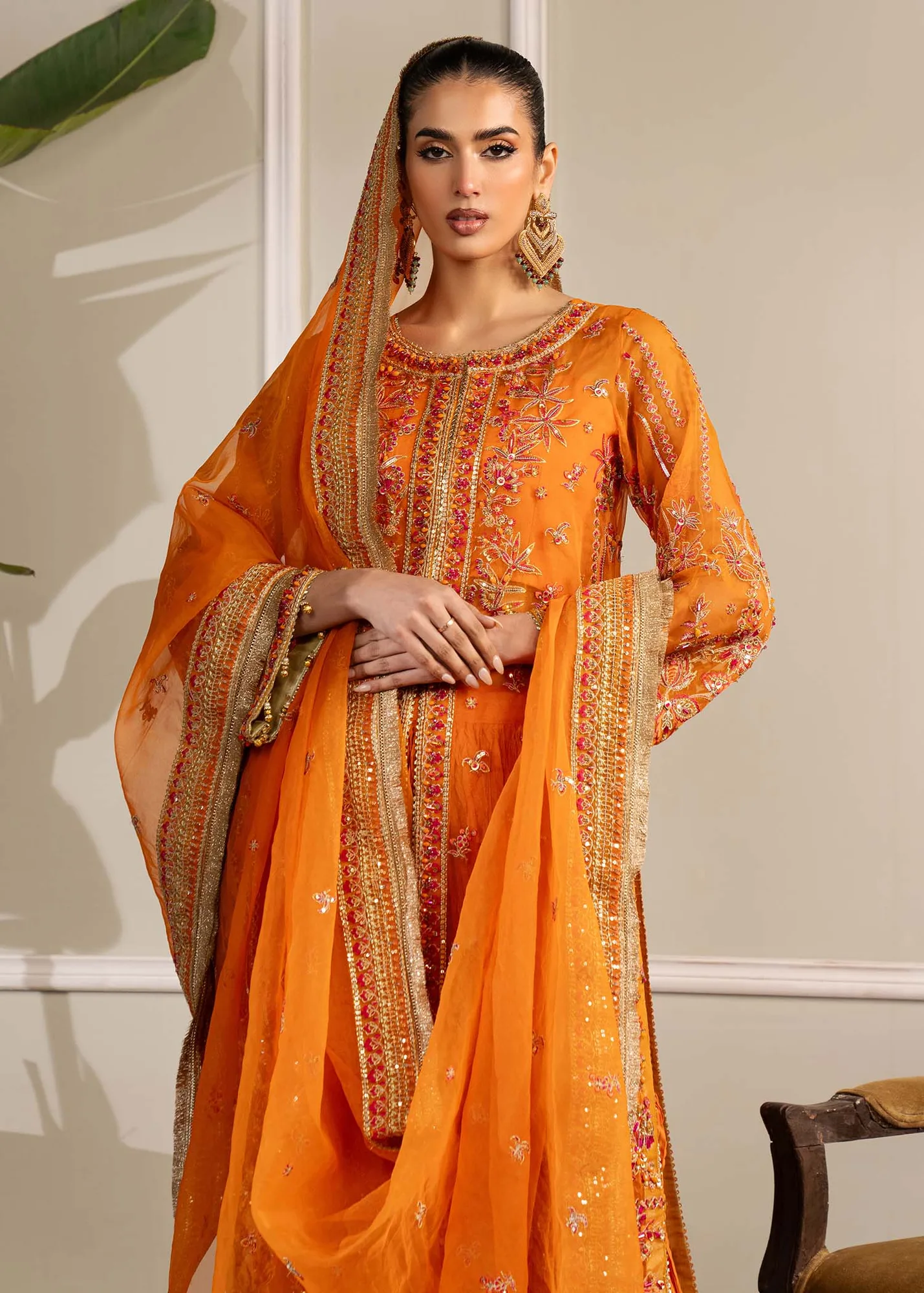 Dastoor Airah Festive 25 Orange Raw Silk – view 6 – Poshaq