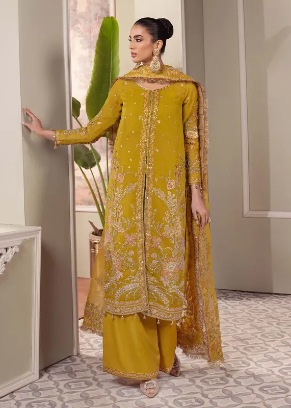 Dastoor Airah Festive 25 Olive Raw Silk – view 1 – Poshaq