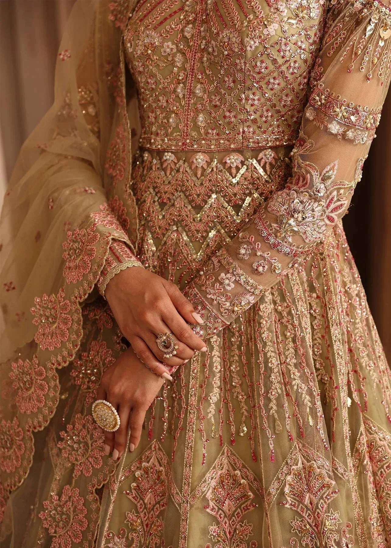 Akbar Aslam Deewani Wedding Formals Dark Beige Organza – view 4 – Poshaq