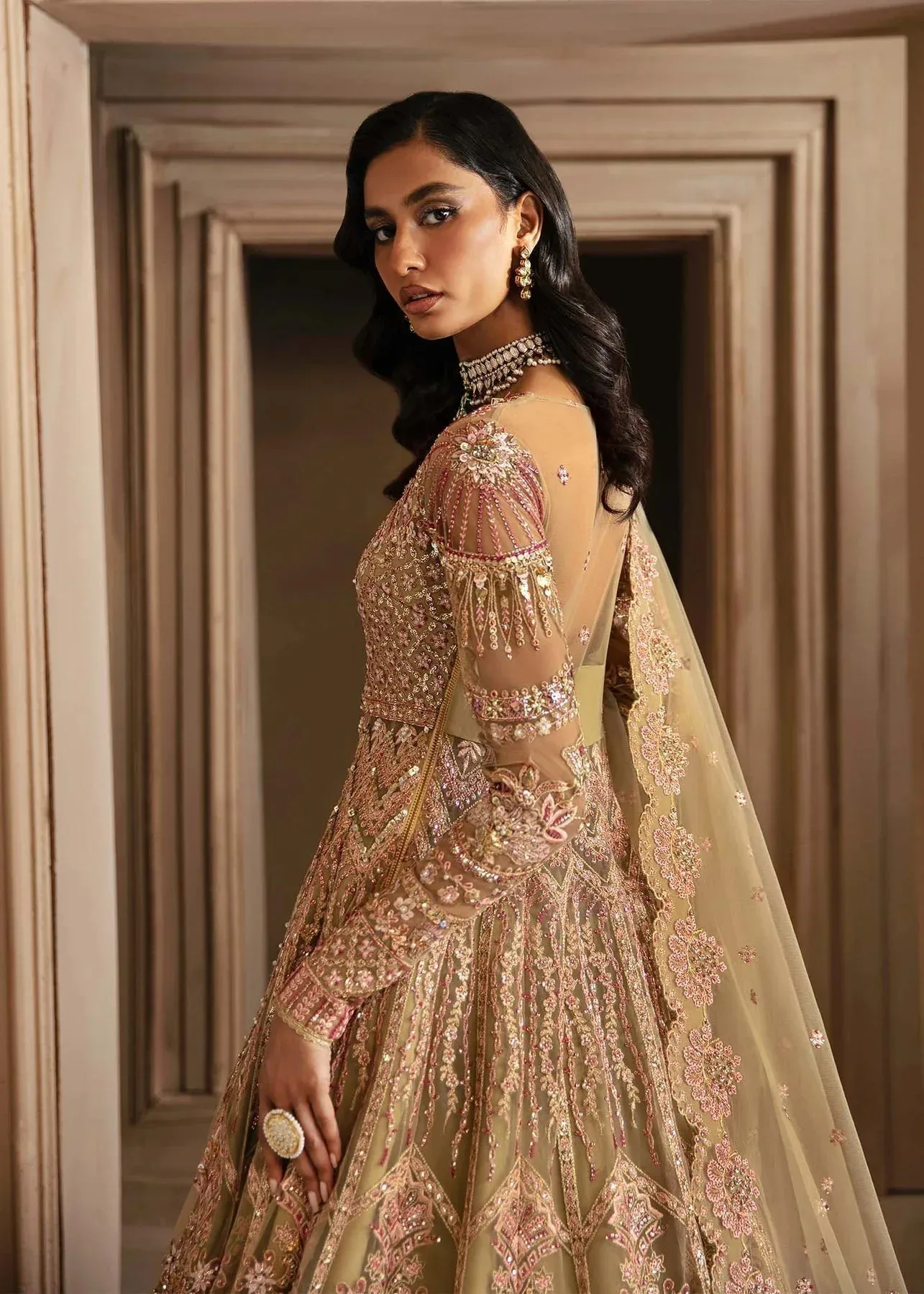 Akbar Aslam Deewani Wedding Formals Dark Beige Organza – view 6 – Poshaq
