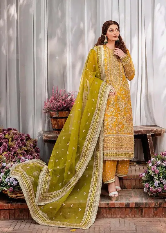 Akbar Aslam Mastani Wedding Formals 23 Mustard Organza – view 1 – Poshaq