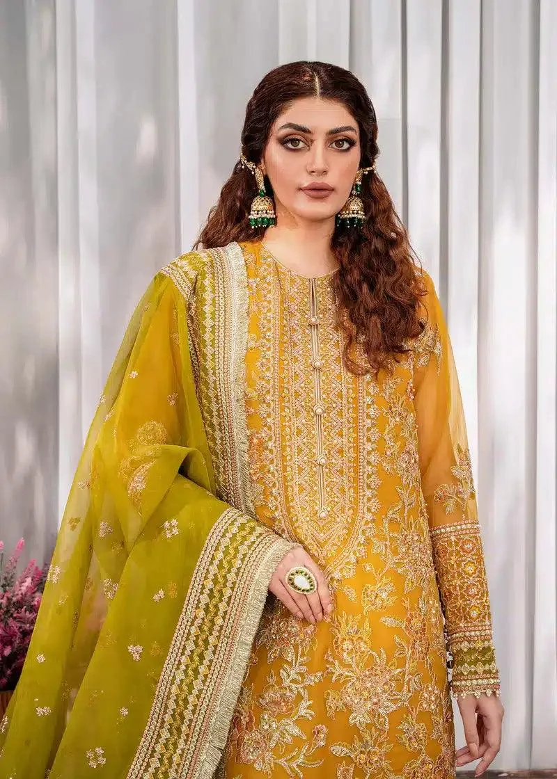 Akbar Aslam Mastani Wedding Formals 23 Mustard Organza – view 2 – Poshaq