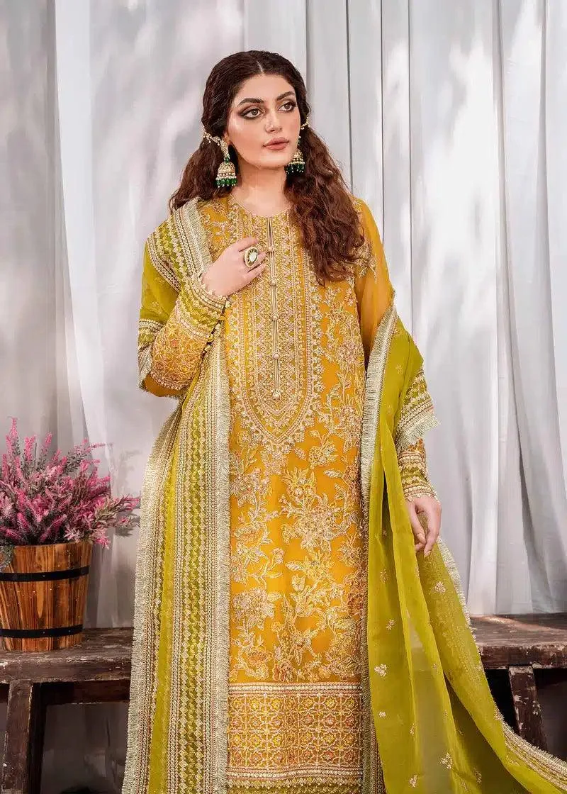 Akbar Aslam Mastani Wedding Formals 23 Mustard Organza – view 3 – Poshaq